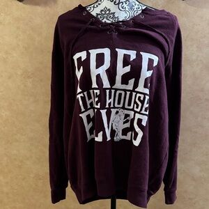 Free The House Elves Lace-Up Pullover Hoodie - Plum
